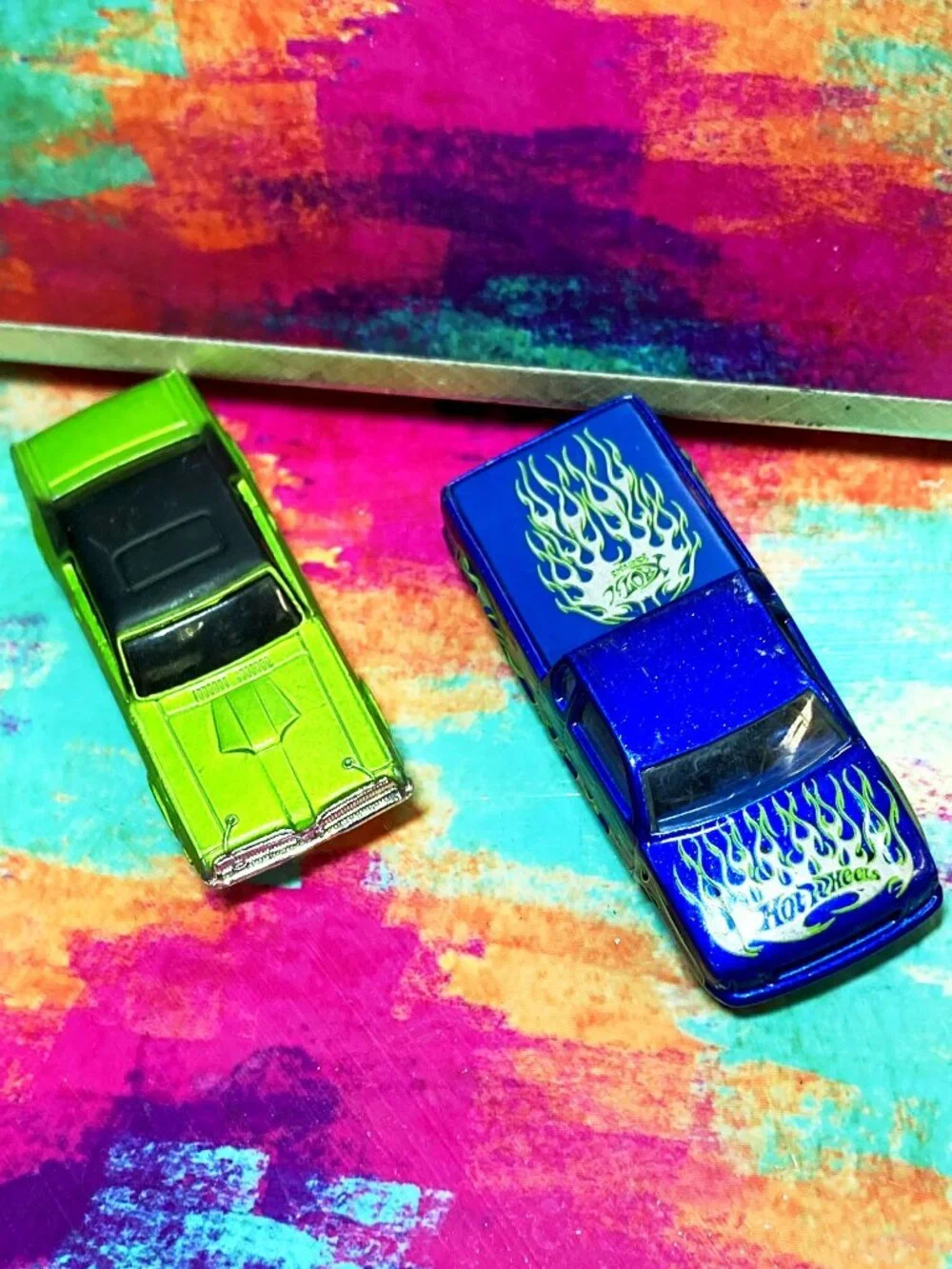 HOT WHEELS COLLECTIBLE TOYS- *2001* Green '68 Cougar & *2003* Blue Steel Flame